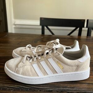 Adidas Cream Suede Sneakers with White Stripes